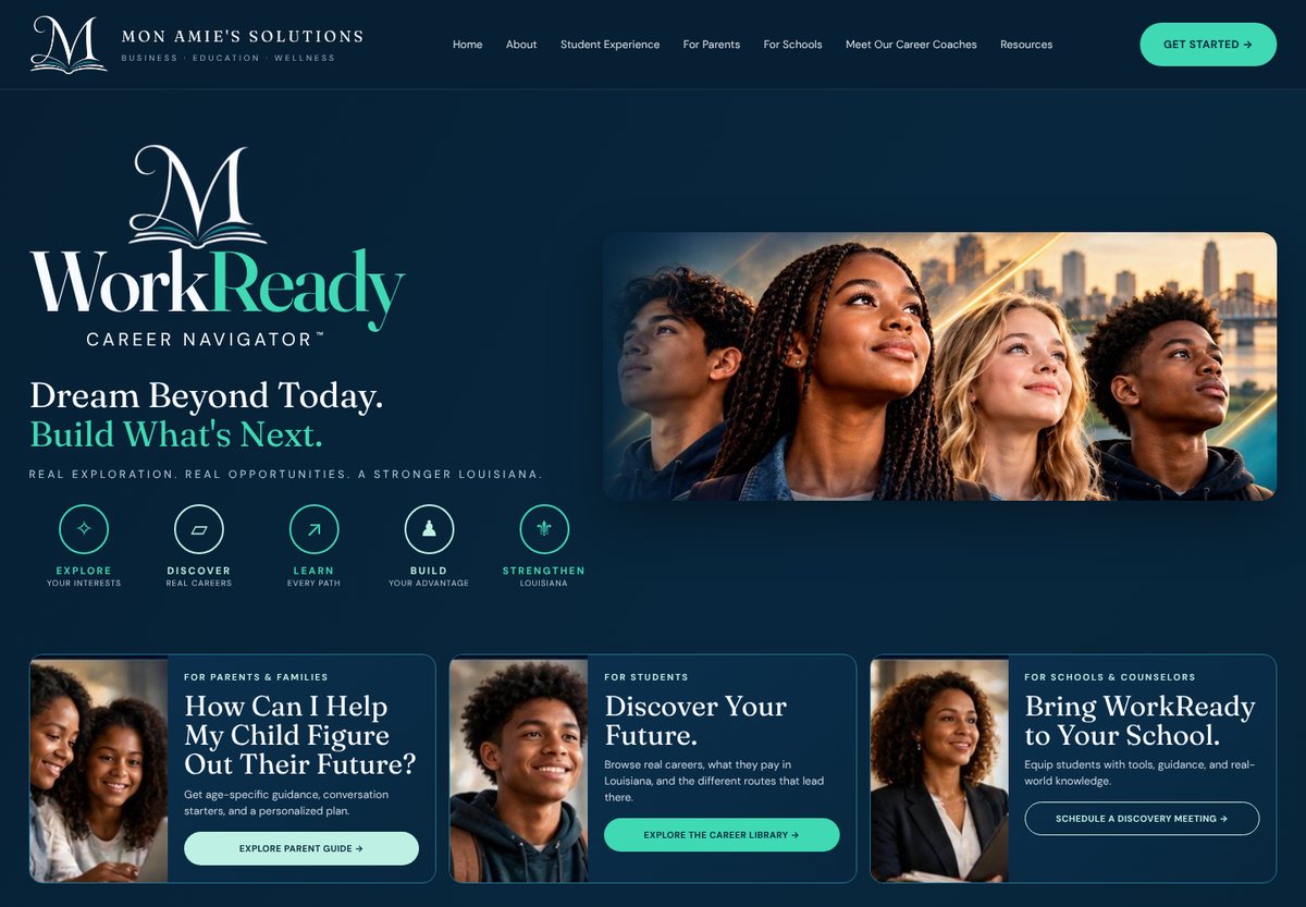 Preview of the WorkReady Career Navigator home page, with paths for parents, students, and schools